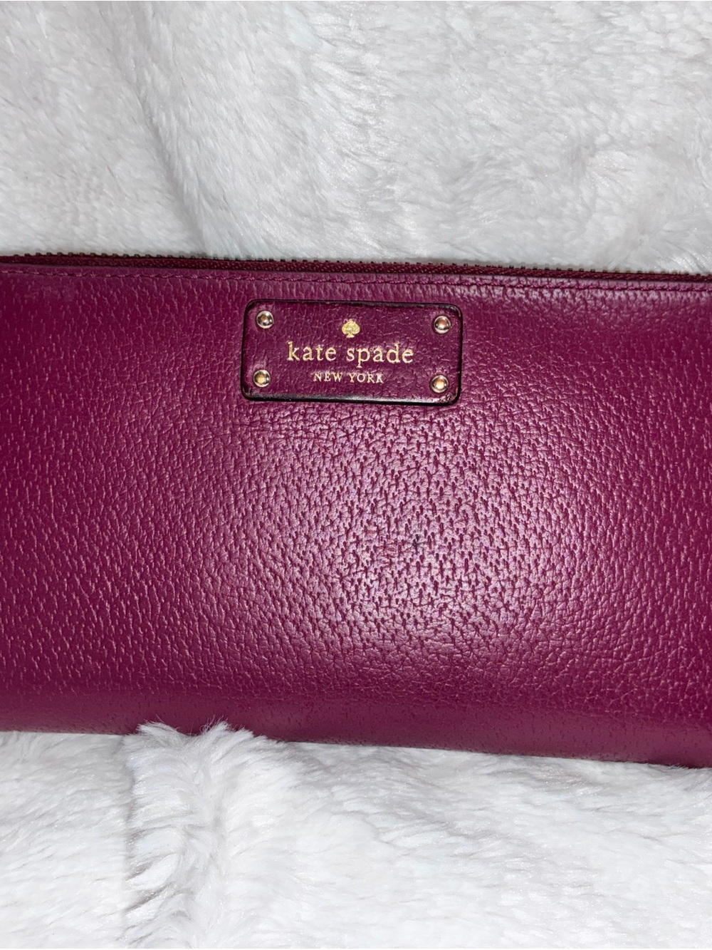 kate spade Leather Zip Wallet in Deep Berry